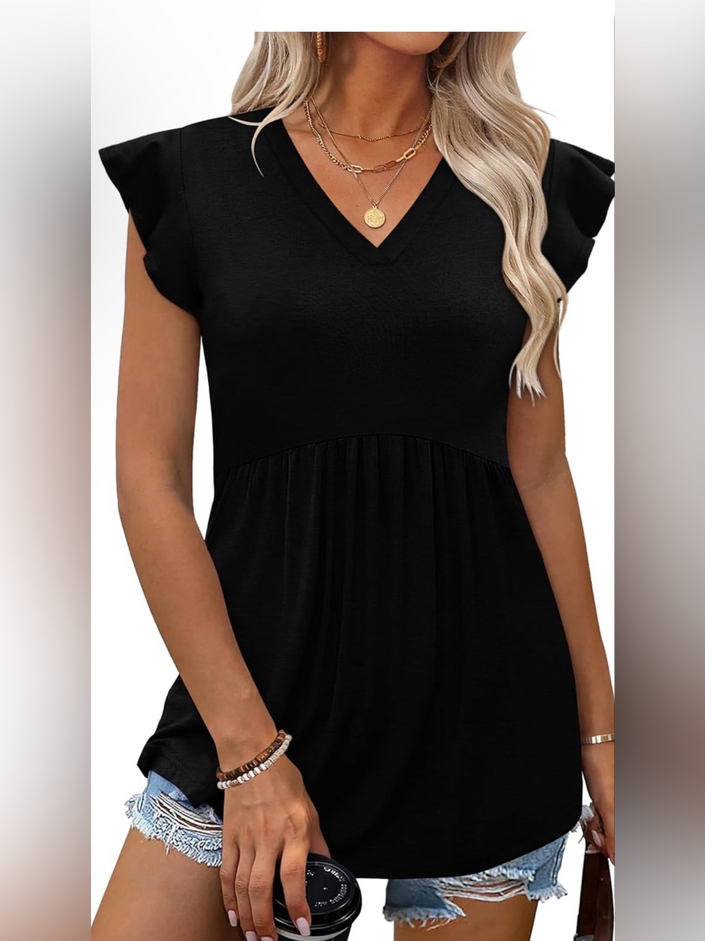 WIHOLL Womens Summer Tops 2026 Babydoll Shirts Ruffle Sleeve Spring Outfits Dres